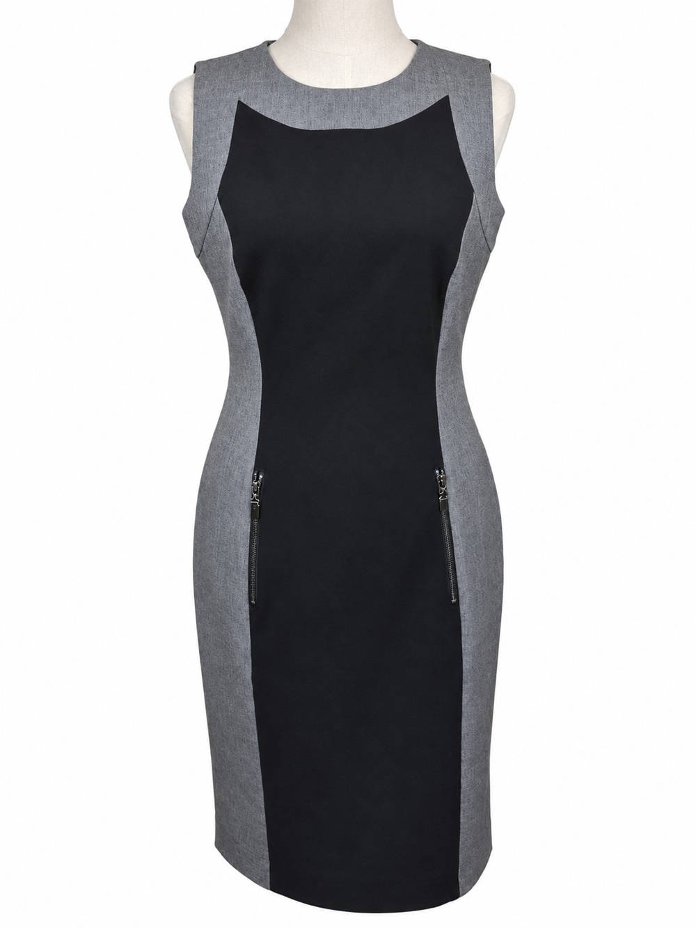 Calvin Klein Size 2 Black Gray Colorblock Sheath Pencil Work Dress
